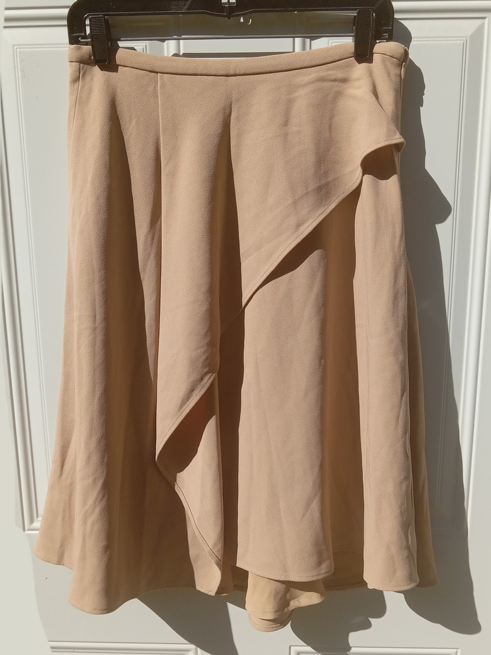 Lauren Ralph Lauren Crepe Tan Ruffle Front Faux Wrap Midi Skirt